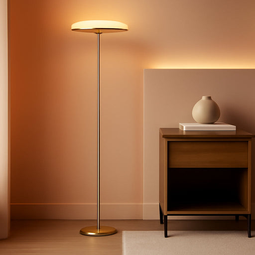 Tall BrassFinish LED Floor Lamp Torchiere Dimmable