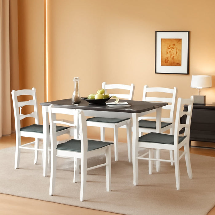 5 Piece Dining Table Set for 4, Farmhouse Solid Wood Kitchen Table Chairs Set of 4, Mid-Century Modern Dinette Set W/Rubber Wood Legs, Dining Room Table and 4 Chairs for Kitchen