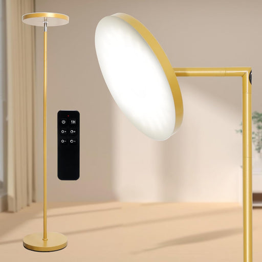90-Degree Foldable LED Torchiere Floor Lamp, Super Bright 30W 3000LM, Remote Control with Stepless Dimming & Color Temperature Adjustable, Standing Lamp for Living Room, Bedroom, Office Gold