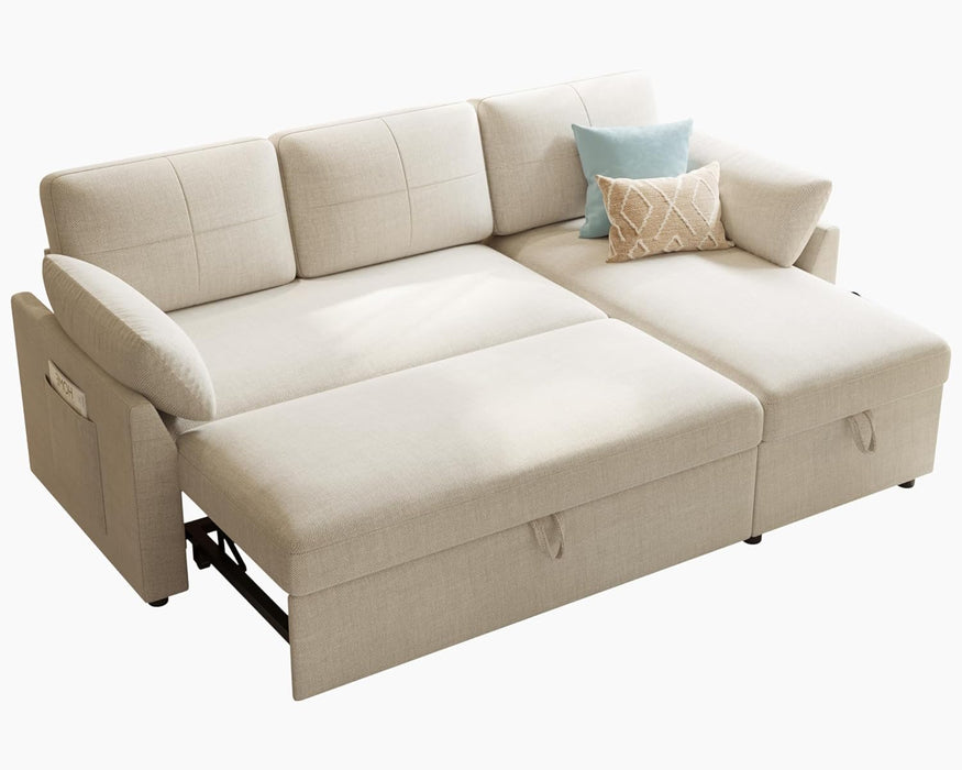 Linen Beige Multifunctional Sleeper Sofa With Storage