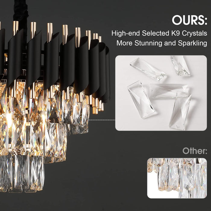 Dimmable ThreeTier Crystal Chandelier Black Gold SixteenInch