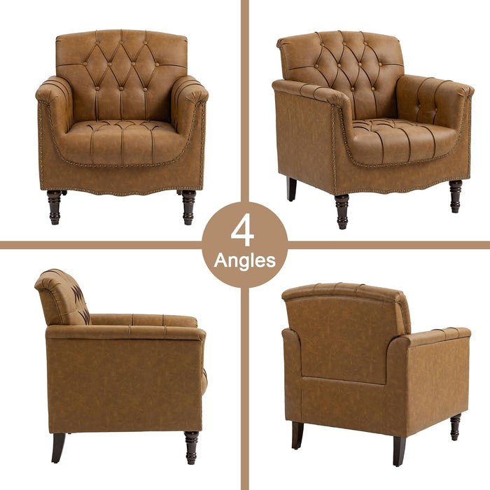 Upholstered Faux Leather Armchair With Nailhead Trims