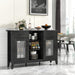 Sideboard Buffet Cabinet with 2 Drawers, Kitchen Storage Cabinet W/2 Doors, Open Compartments, Shelves, Faux Marble Top, Modern Furniture for Living Room, Coffee Bar, Entryway (Black)