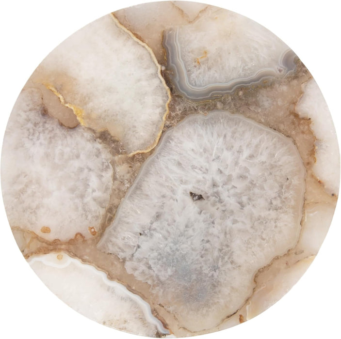 Sitara Mid-Century Modern Drink Table; 8 X 8 X 23; Natural Quartz and Brass; Unique round Stone Mini Table for Use as Bathroom Accent Table or Pedestal Martini Table