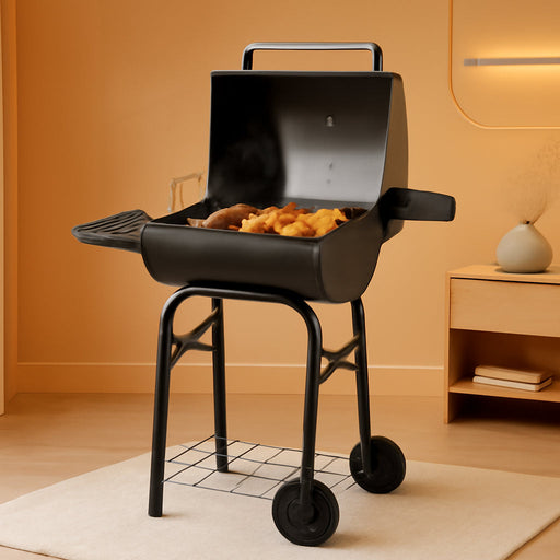 Barrel Style Charcoal Grill with Side Table, Adjustable Charcoal Rack, Air Vent and Warming Rack, Smoke Bbq Grill for Outdoor Patio Backyard and Camping