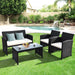 4-Piece Rattan Patio Furniture Set, Outdoor Wicker Conversation Sofa with Weather Resistant Cushions and Tempered Glass Tabletop for Lawn Backyard Pool Garden (White(Black Wicker))