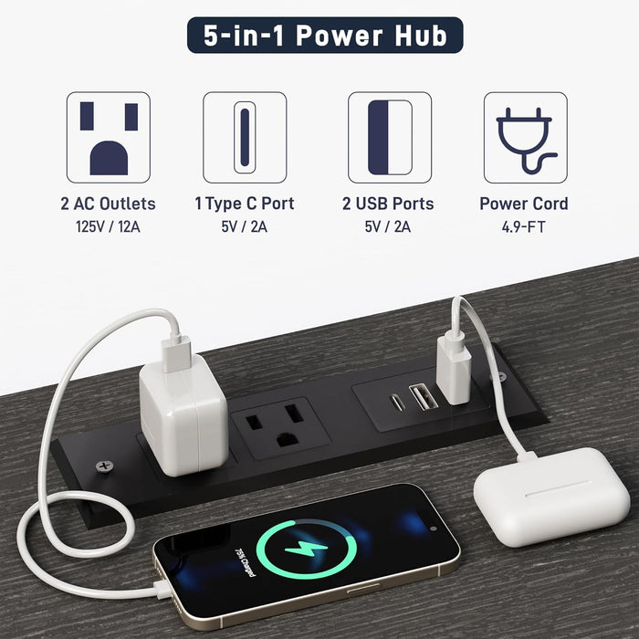 LED TV Stand 60 Inch for Living Room with Charging Station, Farmhouse Entertainment Center with 2 Industrial Bookshelves, Modern Console Cabinet with Storage Drawers (Black)