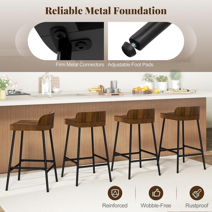 24.5'' Bar Stools Set of 2, Counter Height Bar Stools with Low Back & Footrest, Metal Frame, Industrial Bar Chairs, Armless Barstools for Kitchen Island, Pub, Kitchen, Cafe, Breakfast, Brown