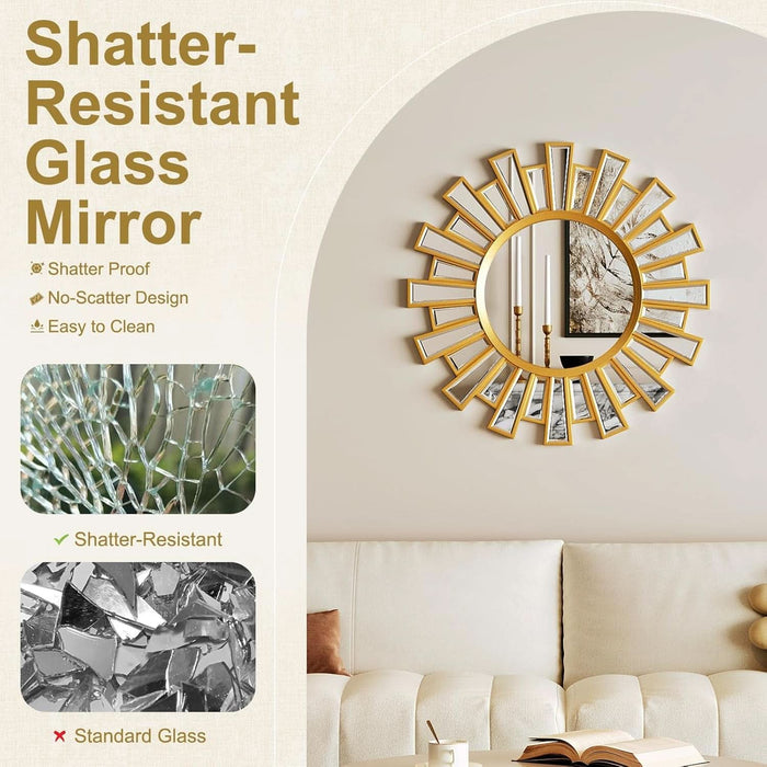 Sunburst Mirror Gold TwentyFourInchDiameter Wall Decor
