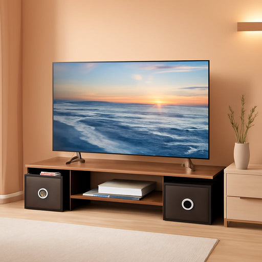 45" Large TV Riser with Fabric Drawers for 32-60 Inch TV, TV Stand Riser with Steel Legs, Tabletop TV Riser Shelf, Monitor Stand Riser for Home Office, Rustic Brown