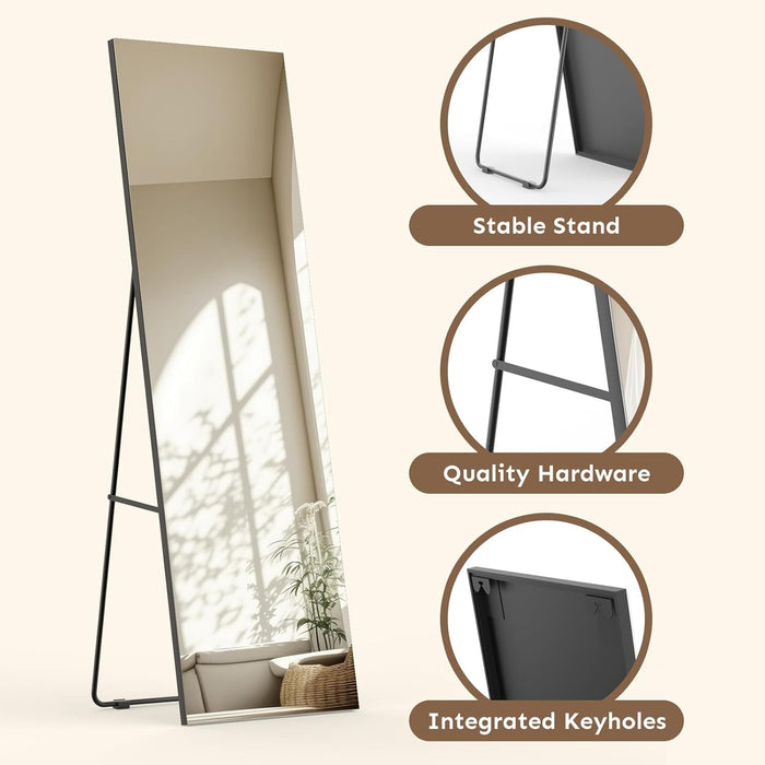 65X24 Frameless Full Length Silver Coating Mirror W/Distortion Free, HD Reflection &Anti Desilvering, Tempered Glass & Shatter Proof Film Doubling Safety, Easy Setup W/Stand, Wall/Standing