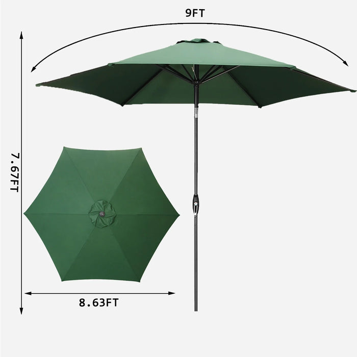 9FT Patio Umbrellas with Push Button Tilt and Crank, Green