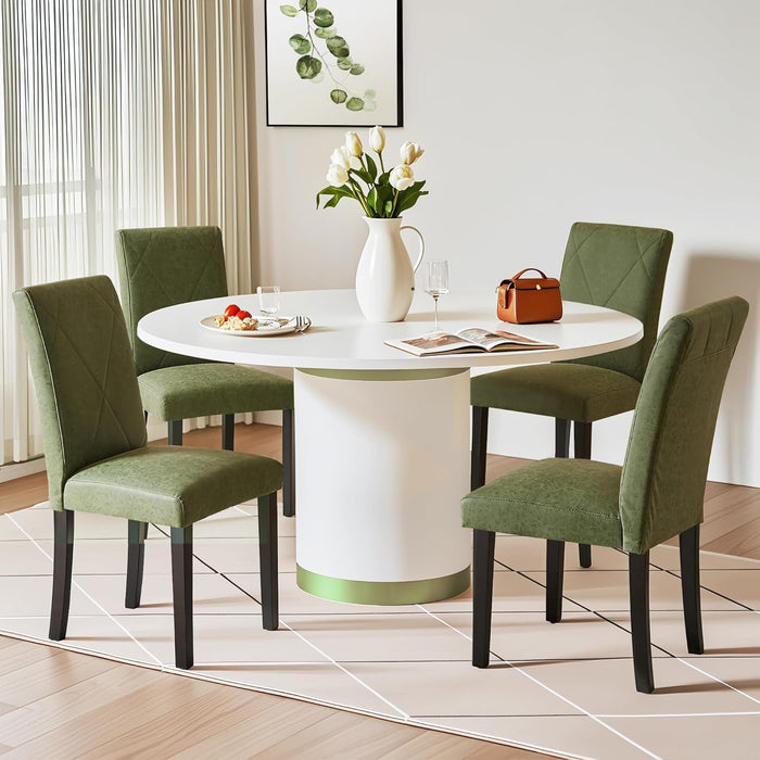 Upholstered Dining Chairs Set of 6, Modern PU Leather and Solid Wood Legs & High Back for Kitchen/Living Room- Green