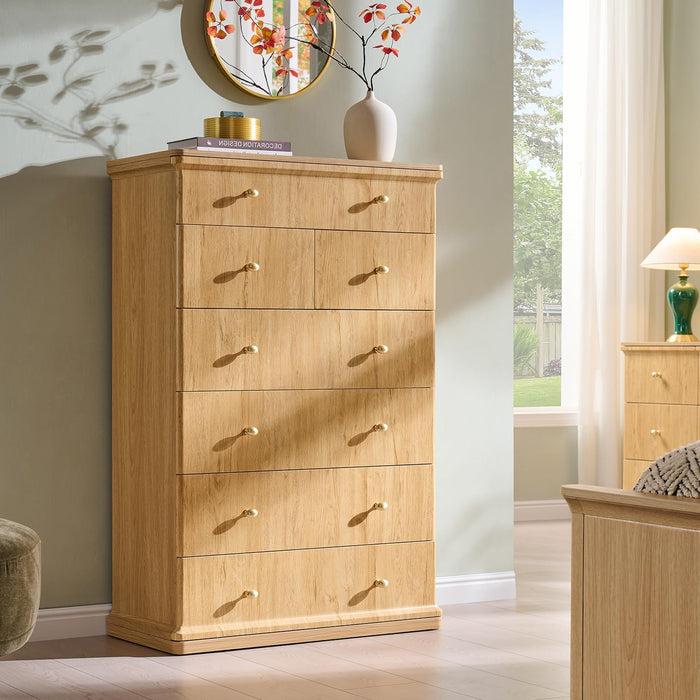 Modern 7 Drawers Dresser for Bedroom, 48" Tall Dressers，Natural Oak