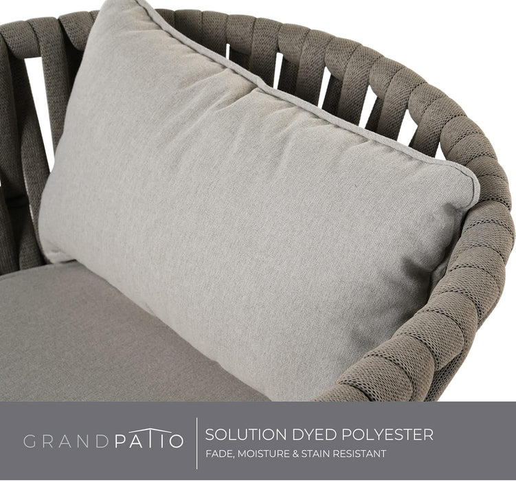 Dining Chair Set of 3, Swivel Rope Armchairs with Cushions and round Side Table with Tile Tabletop, Wicker, Indoor Outdoor Modern Style, Backyard, Balcony, Gray