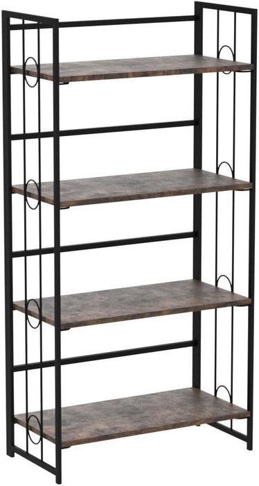 No Assembly 4 Tiers Folding Bookshelf, 47.2" H Foldable Storage Shelves Vintage Bookcase Standing Racks Study Organizer Home Office - Rustic Brown Black