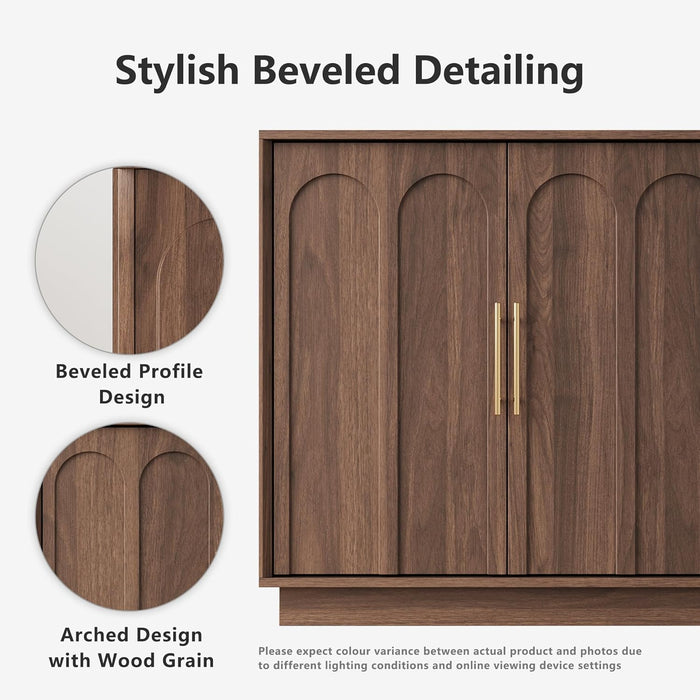 31.5" Sideboard Buffet Cabinet with Storage, Walnut | Modular Media Console, Mid Century Modern Credenza with Arched Doors for Living Room Kitchen Dining Room Entryway