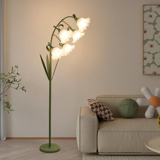 Flower Floor Lamp for Living Room, Arc Floor Lamp with 5 E26 LED Bulbs, Cute Green Floral Standing Lamp with 3 Color Modes, Foot Switch, Tall Modern Lamp for Kids Girls Bedrooms