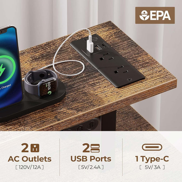 Computer Desk 47.2" with LED Lights & Power Outlets, Home Office Desk with 4 Drawers, Writing Desk with Keyboard Tray, Study Desk with Monitor Stand, Work Desk for Home Office, Rustic Brown