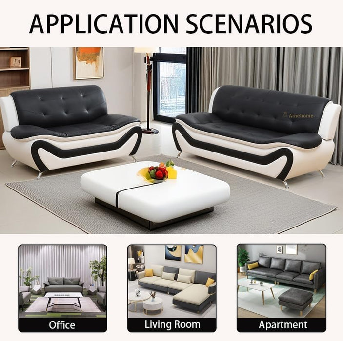Sectional Sofa Sets, Living Room Furniture Sets Modern Faux Leather Sofa Couch 5-Seat Sofa for Living Room(C-Black/White, Sofa+Loveseat)