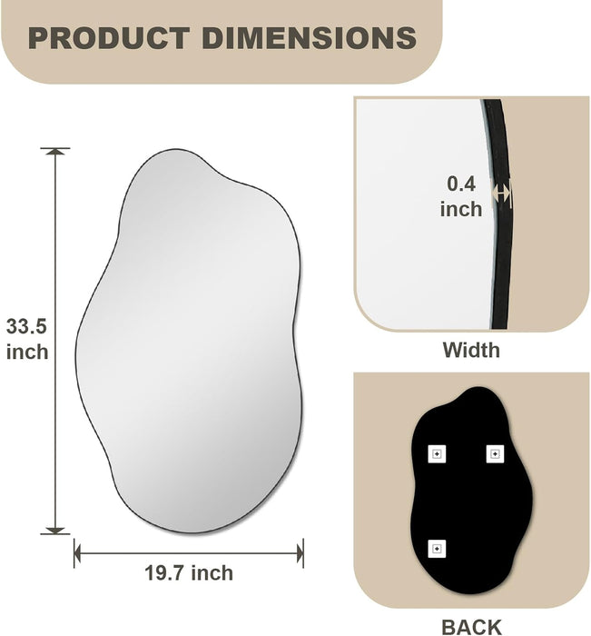 Irregular Cloud Pebble Wall Mirror 19.7X33.5 Inch Asymmetrical Frameless Aesthetic Decor Mirror Luxury Vanity Mirror for Living Room Bedroom Bathroom Entryway Passageway (Cloud)