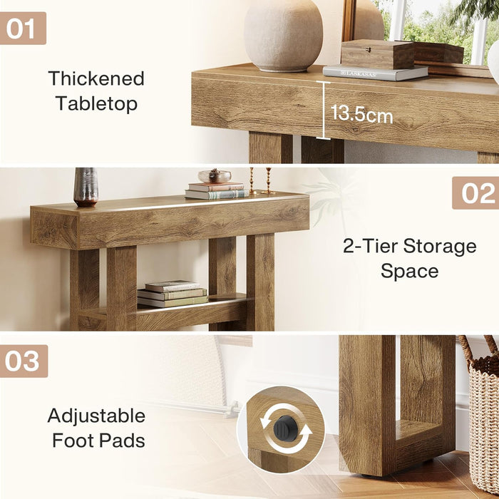 41.34-Inch Farmhouse Console Table, 2-Tier Narrow Sofa Table behind the Couch, Entryway Furniture with Storage Shelves for Hallway Foyer Living Room, Light Brown