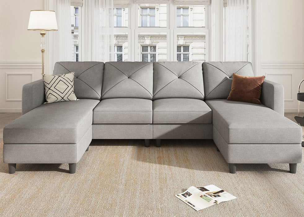 Light Gray U-Shaped Sectional Sofa with Chaise