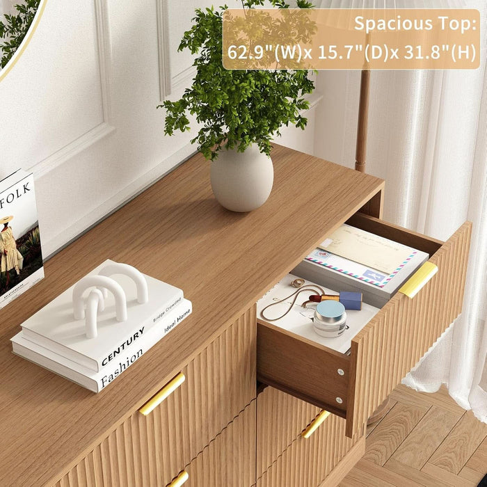 SixtyThreeInch Dresser With Deep Drawers NaturalFinish SixtyThreeInch Dresser With Deep Drawers NaturalFinish