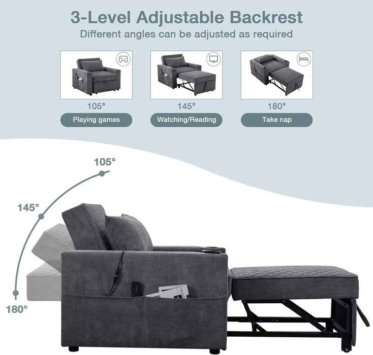 Light Grey Multifunctional Convertible Sofabed With Massage