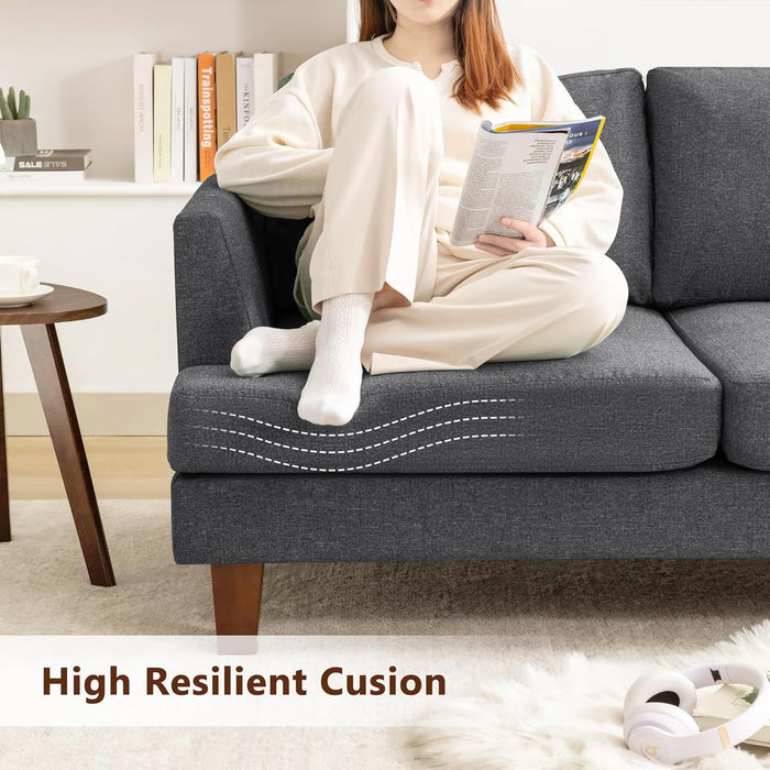 89 Inch ThreeSeater Upholstered Sofa DarkGrey LivingRoom