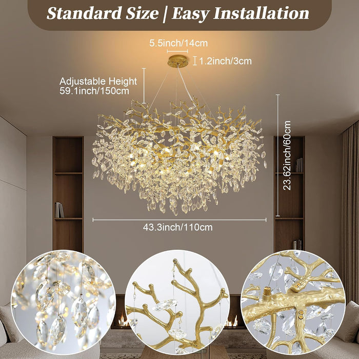 Gold Crystal Chandelier 43 Inch Tree Branch Chandelier 12-Lights
