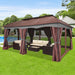 12X20 Heavy Duty Gazebo Outdoor Gazebo with Mosquito Netting and Curtains,Canopy Tent Deck Gazebo with Double-Arc Roof Ventiation and Metal Steel Frame Suitable for Lawn, Backyard, Patio,Brown