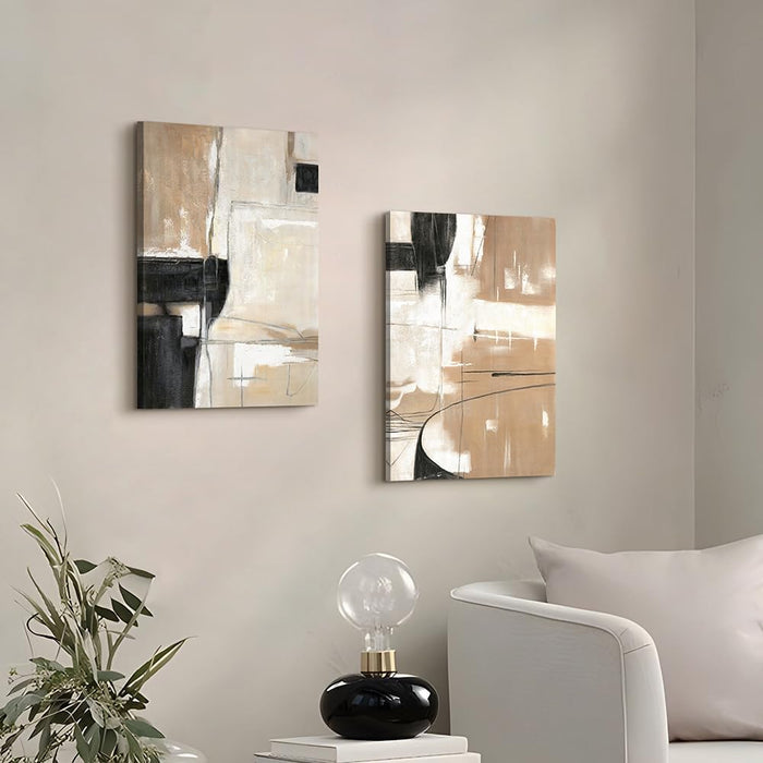 Abstract Geometric Shapes Illustrations Modern Abstract Painting Wall Art - Black and Brown Canvas Wall Decor for Living Room Bedroom Office Hallway(Brown&Blcak, 16 * 11)