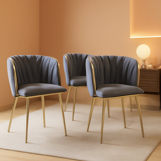 Velvet Dining Chairs Set of 4, Modern Dining Chair with Gold Metal Legs, Luxury Tufted Dining Chairs for Living Room, Bedroom, Kitchen (Grey)