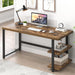 Modern Computer Desk, Home Office Desk with Storage Shelf, Wood Study Writing Table Workstation for Bedroom Living Room, Rustic Brown, 53 Inch