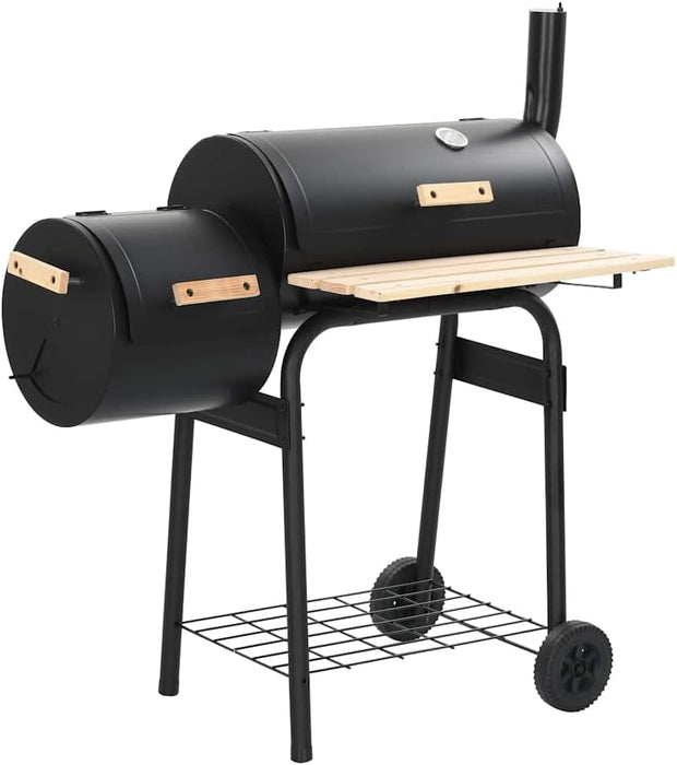 Offset Smoker BBQ Grill with Side Firebox, Charcoal and Wood Burning Smoker for Outdoor Cooking, Backyard Parties, and Grilling, Includes Thermometer and Wheels