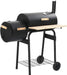 Offset Smoker BBQ Grill with Side Firebox, Charcoal and Wood Burning Smoker for Outdoor Cooking, Backyard Parties, and Grilling, Includes Thermometer and Wheels