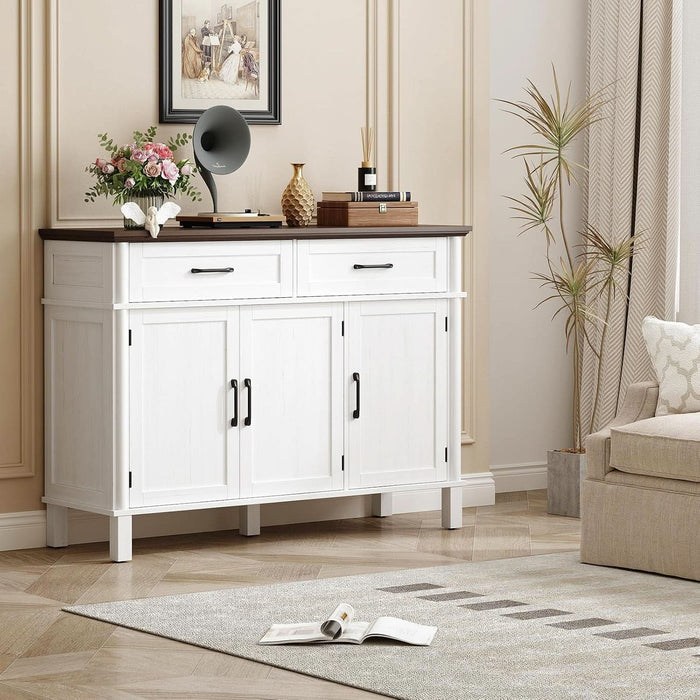 48 Inch Buffet Cabinet with Storage, off White&Walnut