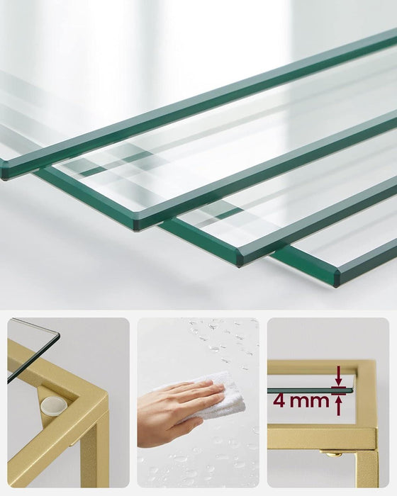 MetallicGold Finished Five Tier Tempered Glass Bookcase