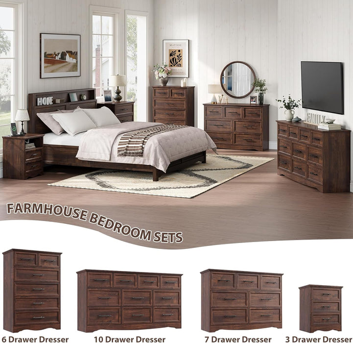 Walnut Farmhouse Dresser for Bedroom, Modern 6 Chest of Drawers, 44" Tall Chest of Drawers with Brushed Metal Handle, Wood Closet Organizers and Storage Cabinet for Bedroom, Living Room, Hallway