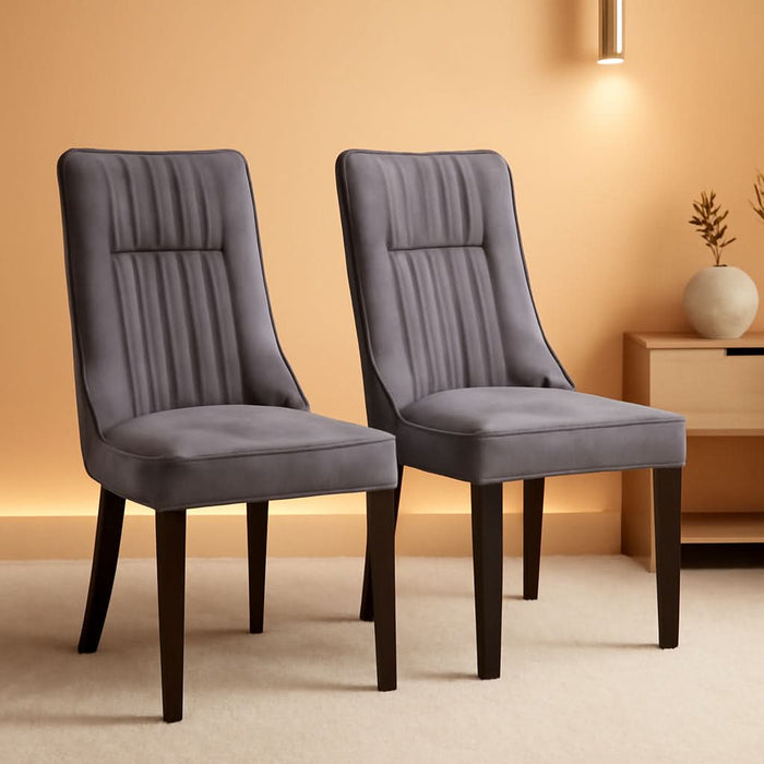Upholstered Dining Chairs Set of 2, Channel Tufted Kitchen Chairs W/High Backrest, Rubber Wood Side Chairs, Padded Seat, Modern Fabric Armless Accent Chairs for Restaurant, Living Room