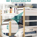 Full over Full Bunk Bed with Trundle and Storage Stairs, Solid Wood Bunk Bed with Foldable Desk, No Box Spring Needed, for Kids, Teens & Adults (White+Wood)