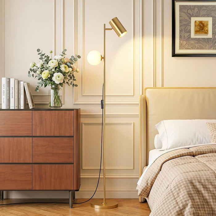 Gold Brass Brushed Floor Lamp, 3-Color Dimmable Bulb, 63" Tall