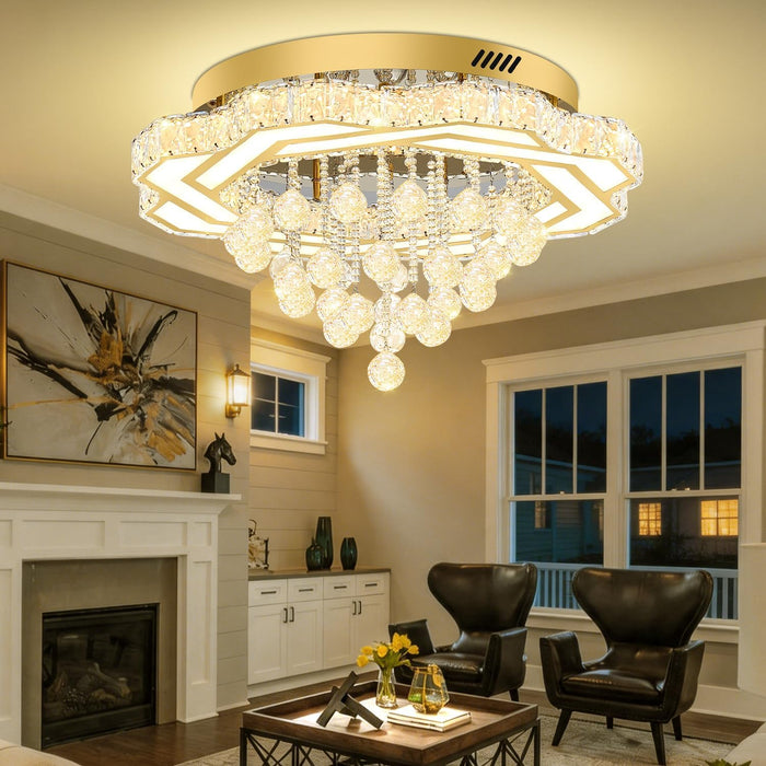 Gold Crystal Chandelier 24 Inch Dimmable Illumination