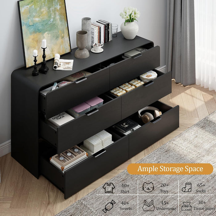 6-Drawer Dresser for Bedroom, 55" Wide Wooden Chest of Drawers Modern Dressers & Chests of Drawers for Living Room, Entryway, Home Office
