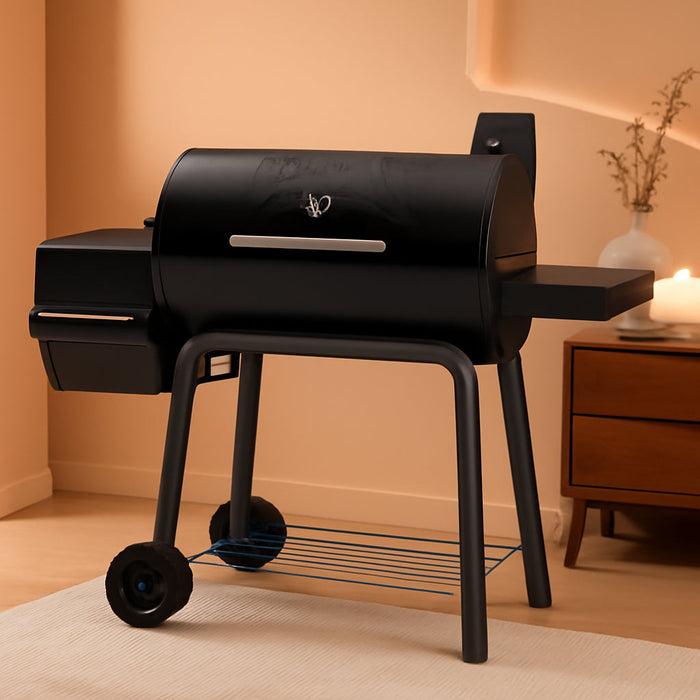 BBQ Charcoal Grill with Offset Smoker Grill and Side Table, 30-In Heavy-Duty Outdoor BBQ Grill with 832 Sq. In. Cooking Space for Outdoor Barbecue in Backyard, Patio and Parties, Black