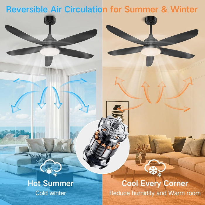 Ceiling Fan with Light, Remote & APP Control, 42" Black RGB Ceiling Fans with 6 Reversible Speeds, 3000-6500K Stepless Dimming, Modern Small Low Profile Ceiling Fan for Bedroom/Indoor/Outdoor