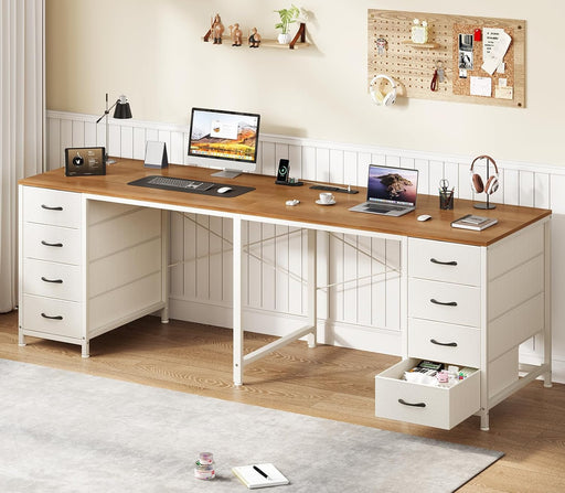 2 Person Desk with 8 Drawers, Large Home Office Computer Desk with Power Outlets, 78 Inch Long Double Desks for Two People, Antique White