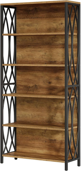 Industrial Six Tier Tall Bookshelf BrownAndBlackFinish