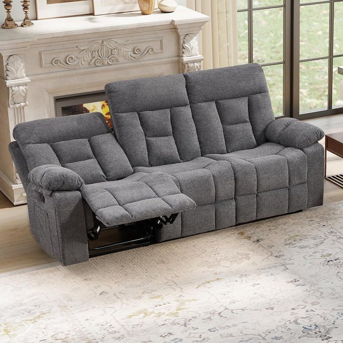 Reclining Sofa for Living Room, Extra Wide Modern Overstuffed 3 Seat Recliner Manual Sofa with Hidden Armrest Cup Holders, Soft Breathable Fabric and Padded Seat, Light Grey